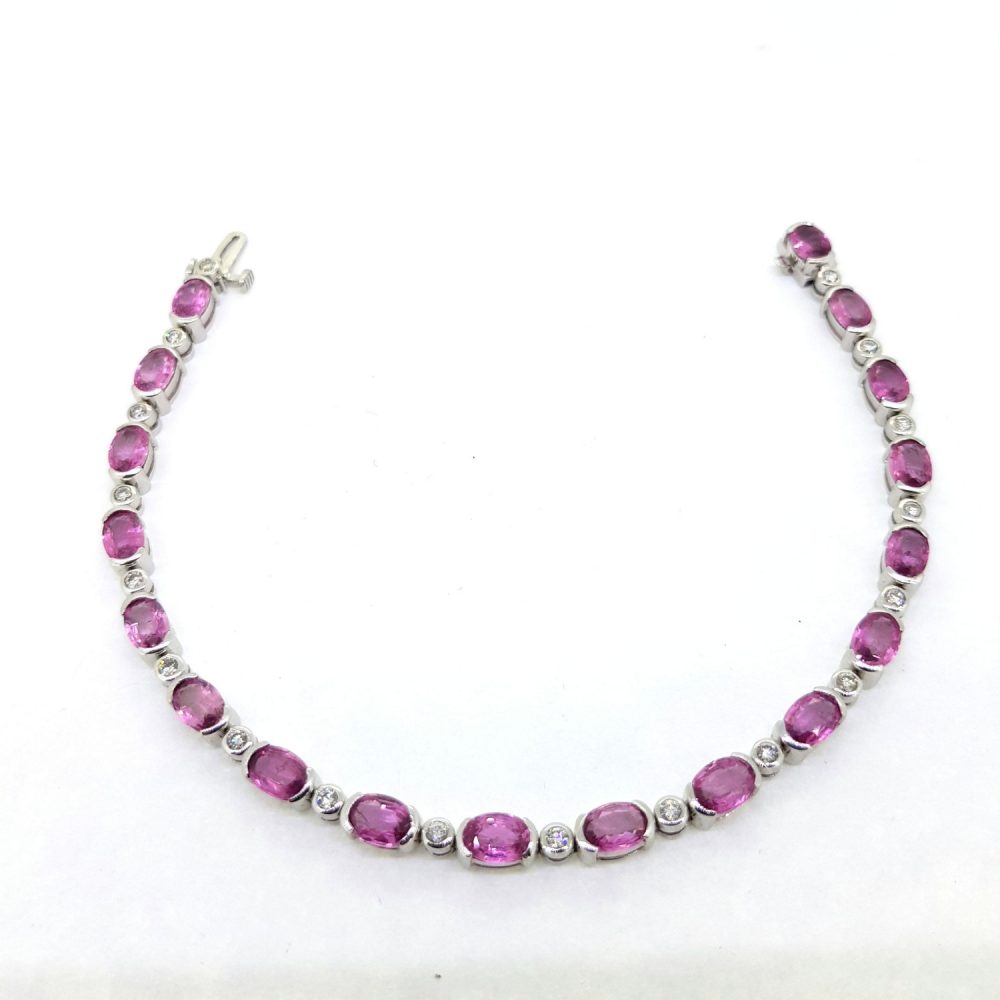 8.60ct Pink Sapphire and Diamond Line Bracelet