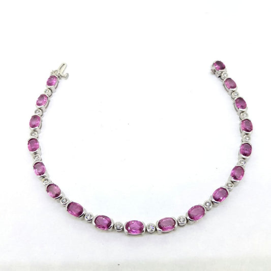 8.60ct Pink Sapphire and Diamond Line Bracelet