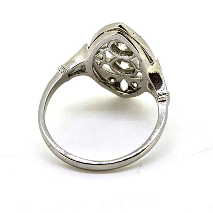 Art Deco Inspired Diamond Two Stone Navette Cluster Ring in Platinum