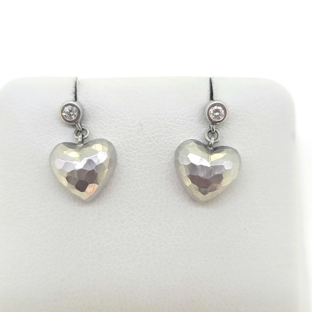 Vintage Tiffany and Co Paloma Picasso Gold Heart and Diamond Drop Earrings