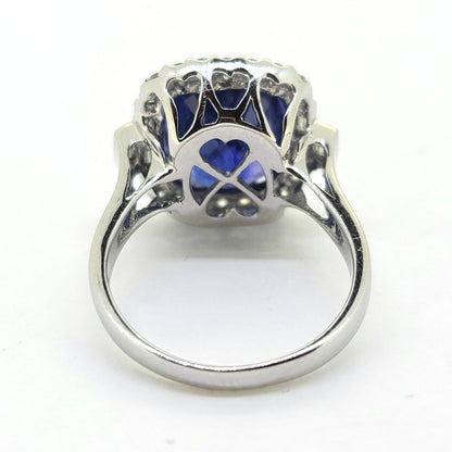 Fine 6.97ct Cushion Cut Sapphire and Diamond Cluster Ring
