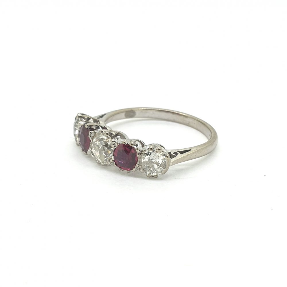 Vintage Ruby And Old Cut Diamond Five Stone Ring