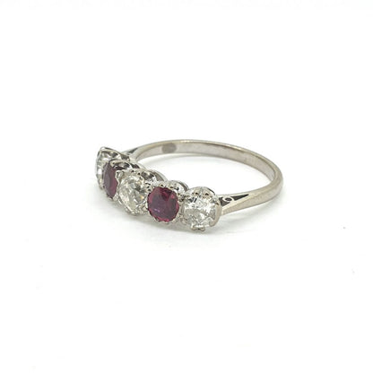 Vintage Ruby And Old Cut Diamond Five Stone Ring