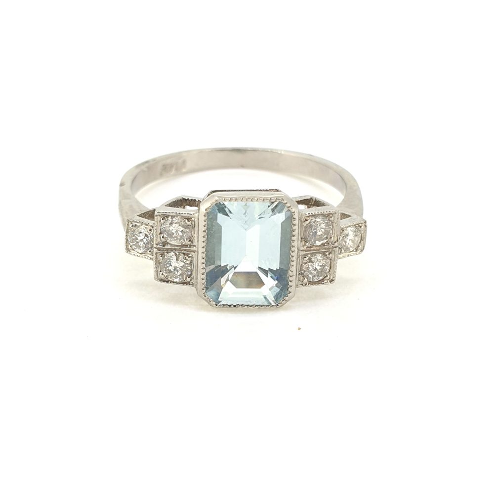 1.30ct Aquamarine and Diamond Engagement Ring in Platinum