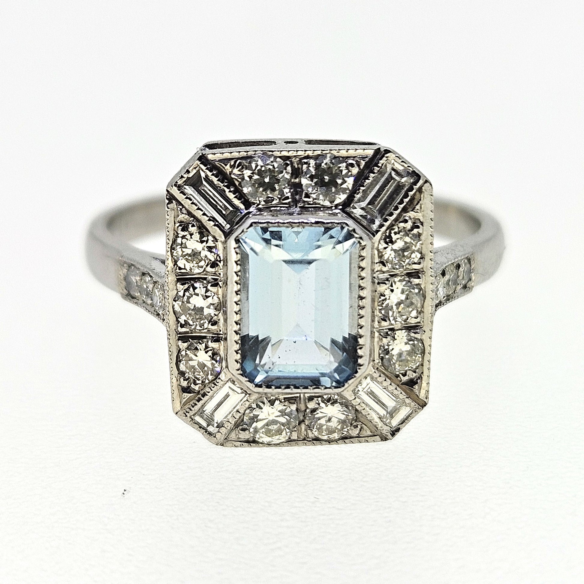 Aquamarine and Diamond Cluster Ring Aq1.0 D.50 Platinum