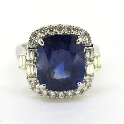 Fine 6.97ct Cushion Cut Sapphire and Diamond Cluster Ring