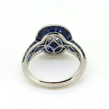 1ct Old Cut Diamond and Sapphire Target Cluster Engagement Ring