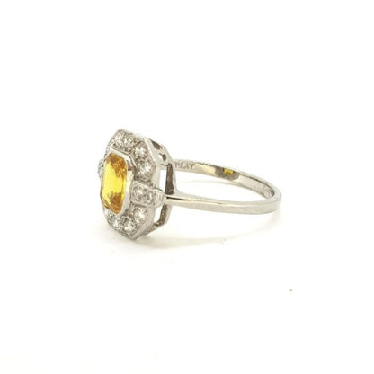 1.50ct Yellow Sapphire and Diamond Cluster Dress Ring in Platinum