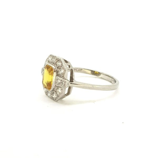 1.50ct Yellow Sapphire and Diamond Cluster Dress Ring in Platinum