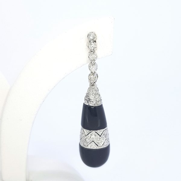 Contemporary Onyx and Diamond Drop Earrings