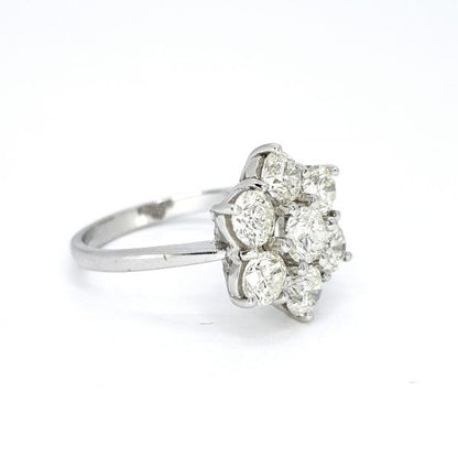 Diamond Daisy Floral Cluster Ring; seven round brilliant-cut diamonds, claw set in a flower arrangement, 2.30 carat total, in 18ct white gold