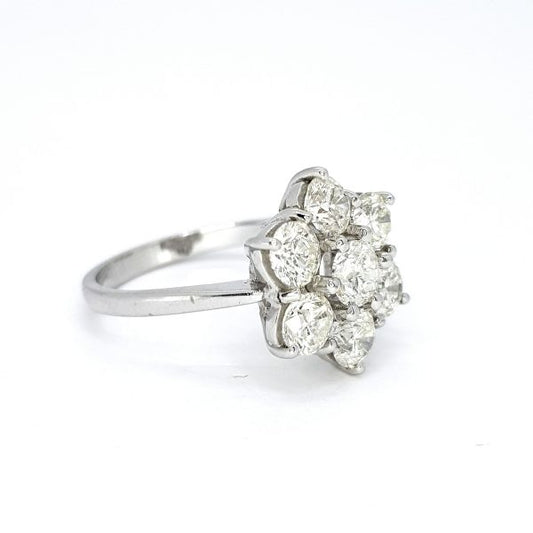 Diamond Daisy Floral Cluster Ring; seven round brilliant-cut diamonds, claw set in a flower arrangement, 2.30 carat total, in 18ct white gold