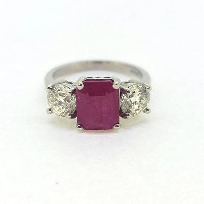 2.5ct Ruby and 1.4ct Diamond Trilogy Ring in Platinum