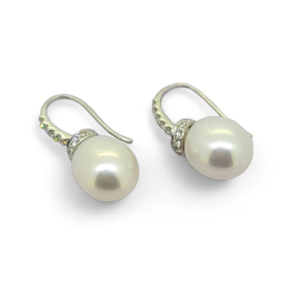 Pearl and Diamond Drop Earrings in 18ct White Gold