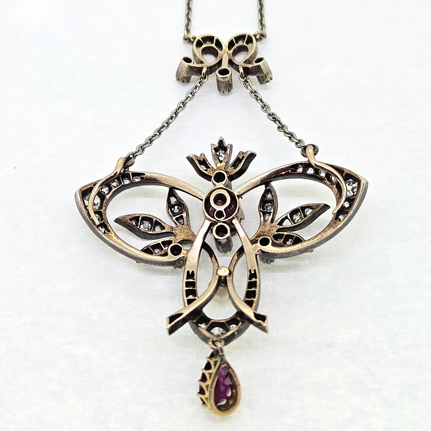Edwardian Ruby Diamond and Natural Pearl Pendant