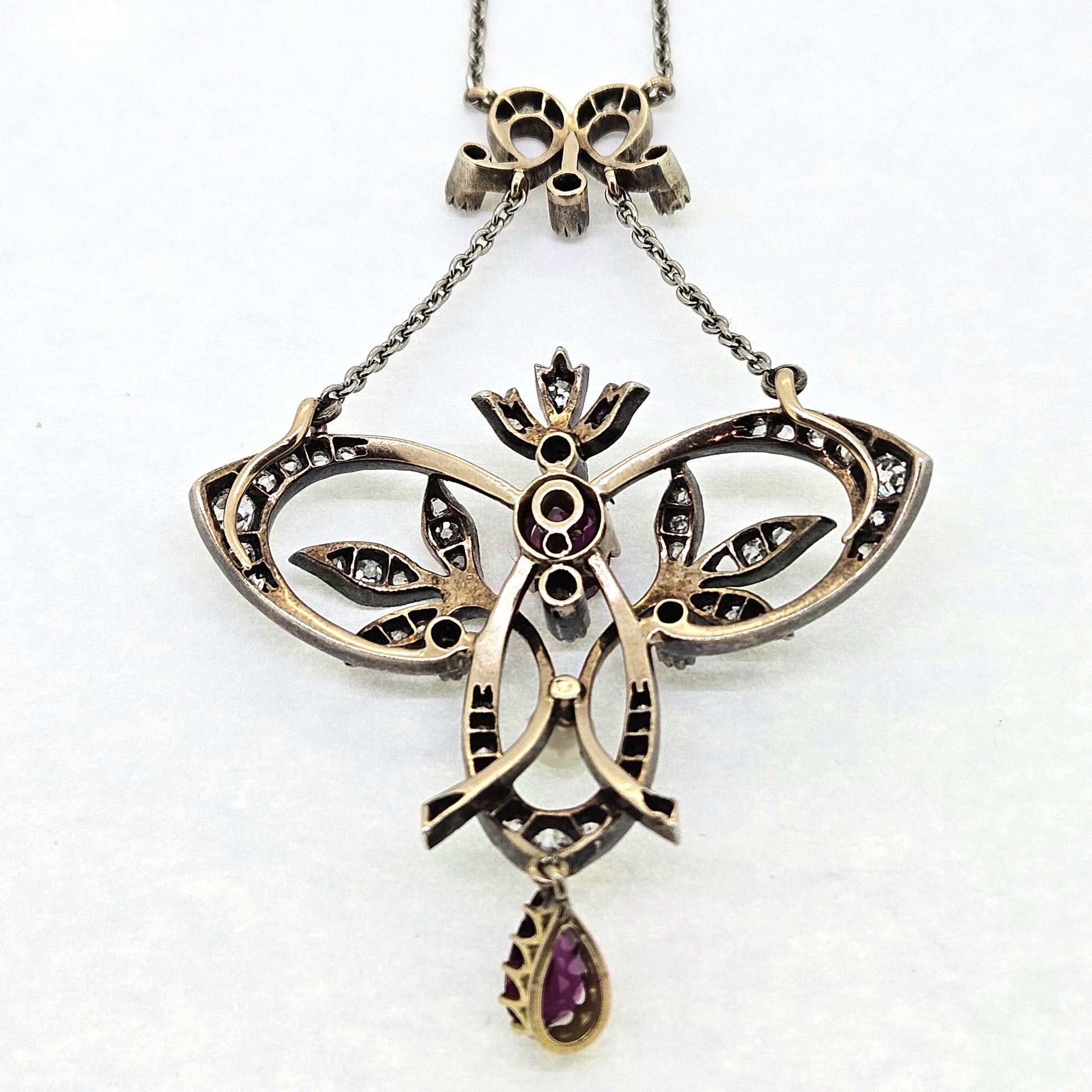 Edwardian Ruby Diamond and Natural Pearl Pendant