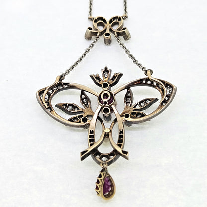 Edwardian Ruby Diamond and Natural Pearl Pendant
