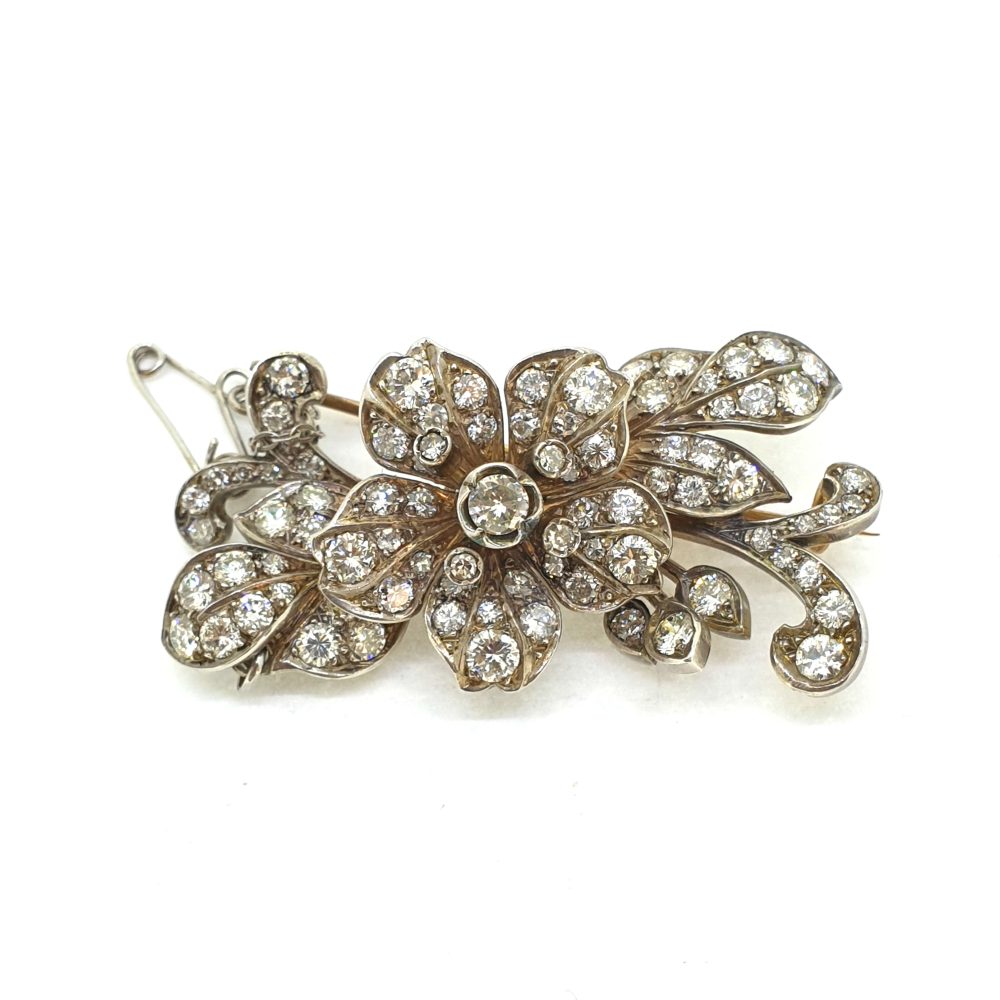 Antique Victorian Old Cut Diamond En Tremblant Flower Brooch