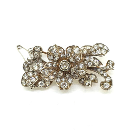 Antique Victorian Old Cut Diamond En Tremblant Flower Brooch