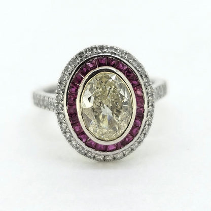 1.51ct Fancy Yellow Diamond and Ruby Cluster Ring in Platinum