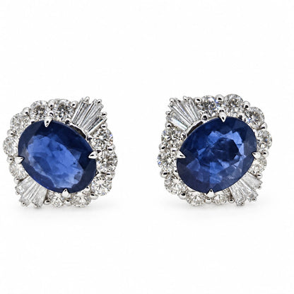 3.33ct Oval Sapphire and Diamond Cluster Stud Earrings