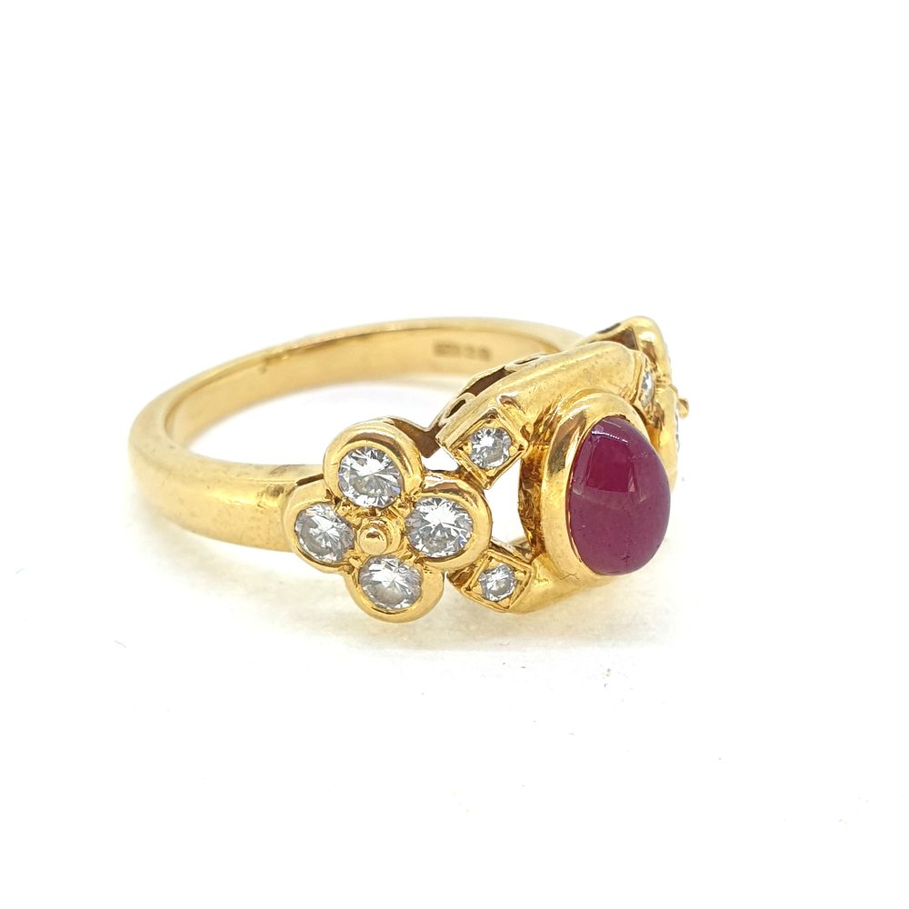 Oval Burmese Ruby and Diamond Dress Ring in 18ct yellow gold