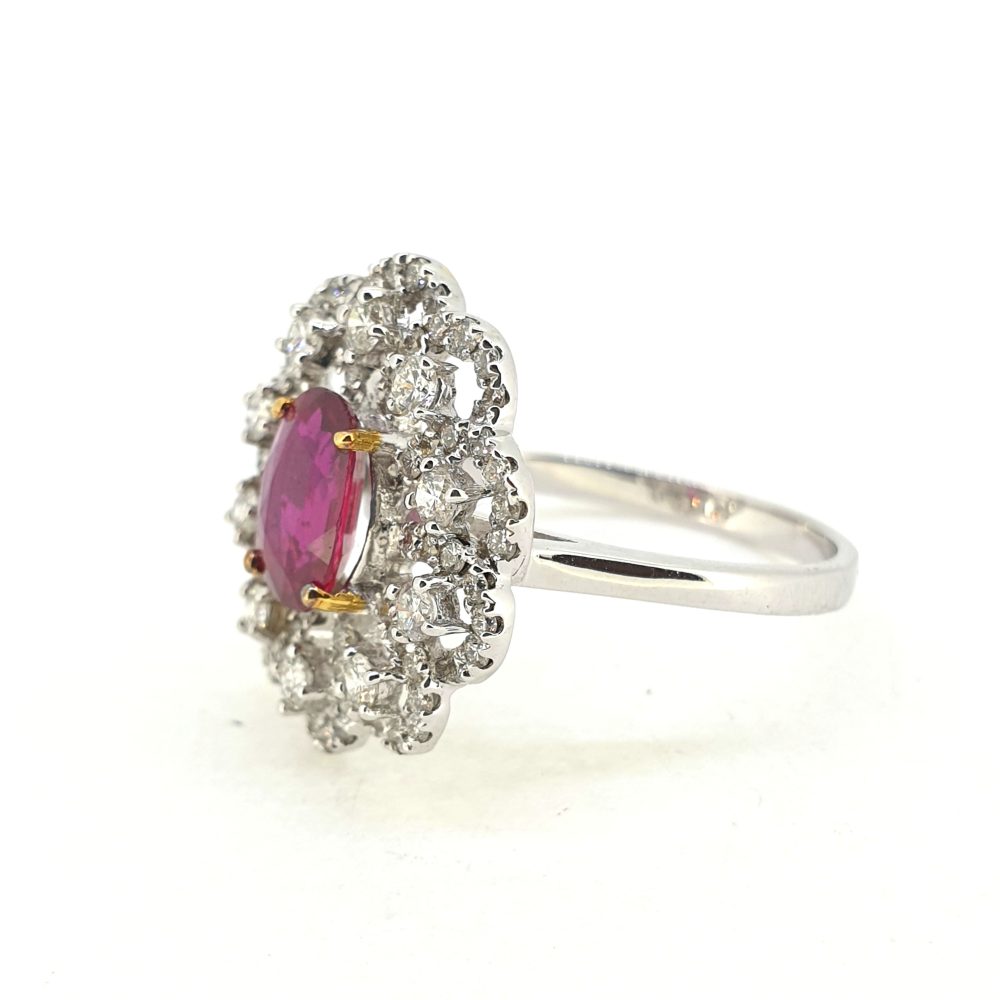 Certified Natural No Heat 1.17ct Ruby and Diamond Cluster Dress Ring