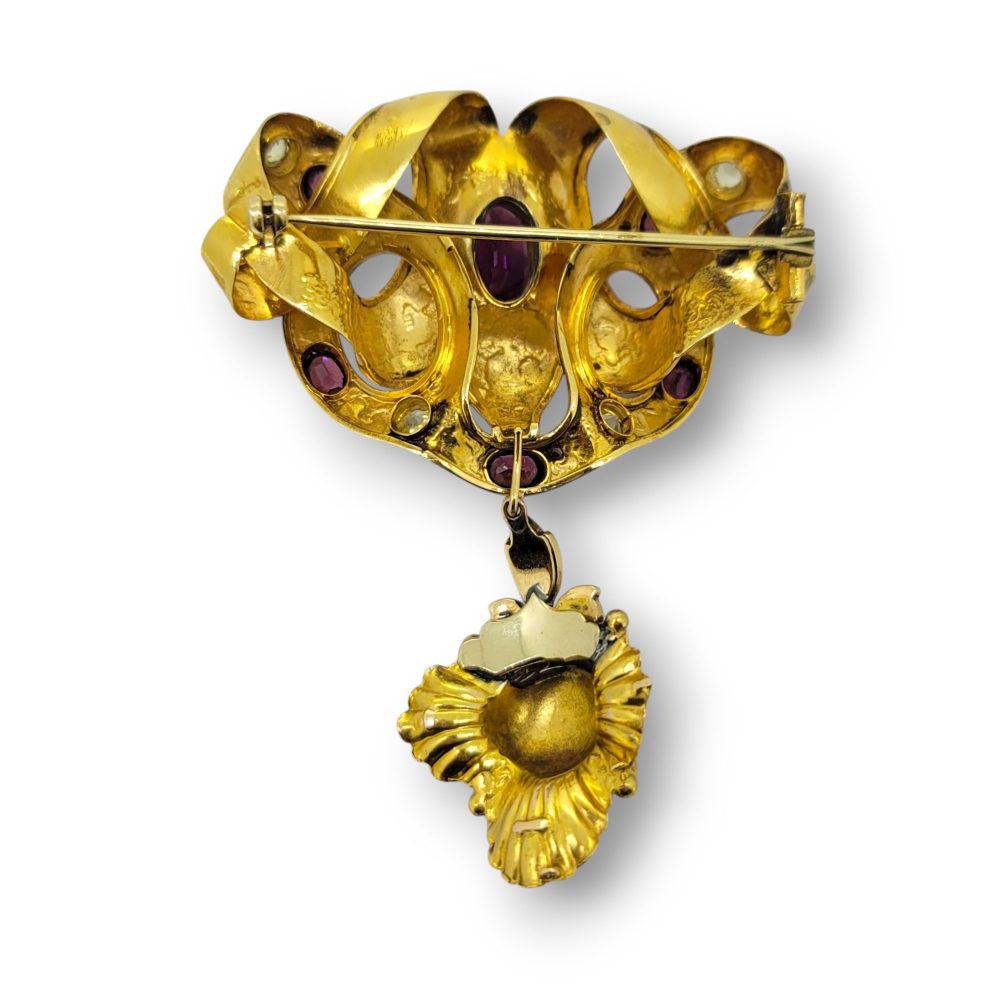Antique Almandine Garnet and Chrysoberyl Brooch