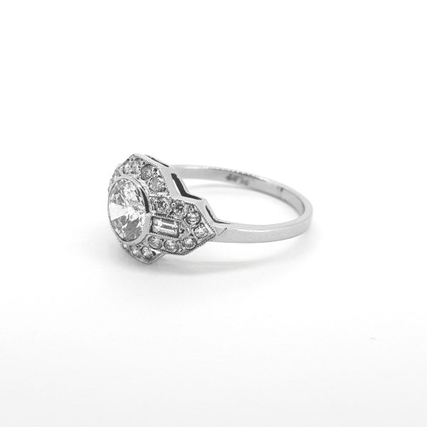 Art Deco Style Diamond Cluster Ring in 18ct White Gold, 0.94 carats