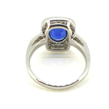 Certified 2.13ct Natural No Heat Sapphire and Diamond Cluster Engagement Ring