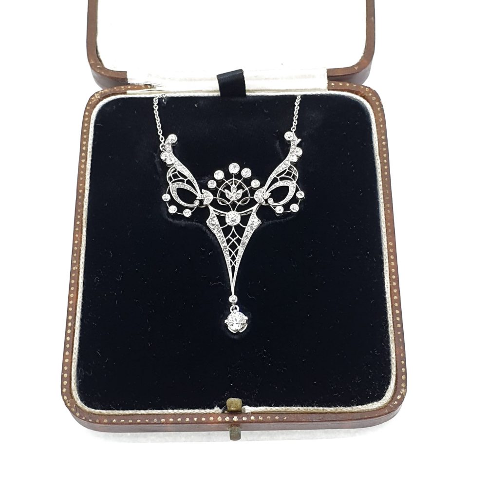 Antique Edwardian Platinum and Diamond Pendant Necklace