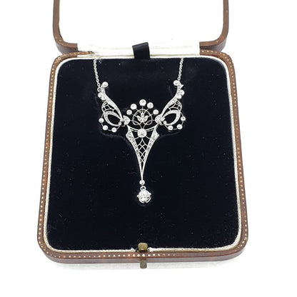 Antique Edwardian Platinum and Diamond Pendant Necklace