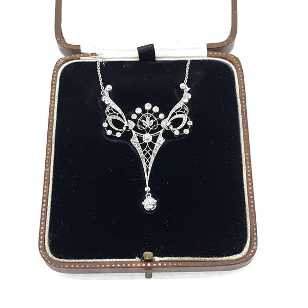 Antique Edwardian Platinum and Diamond Pendant Necklace
