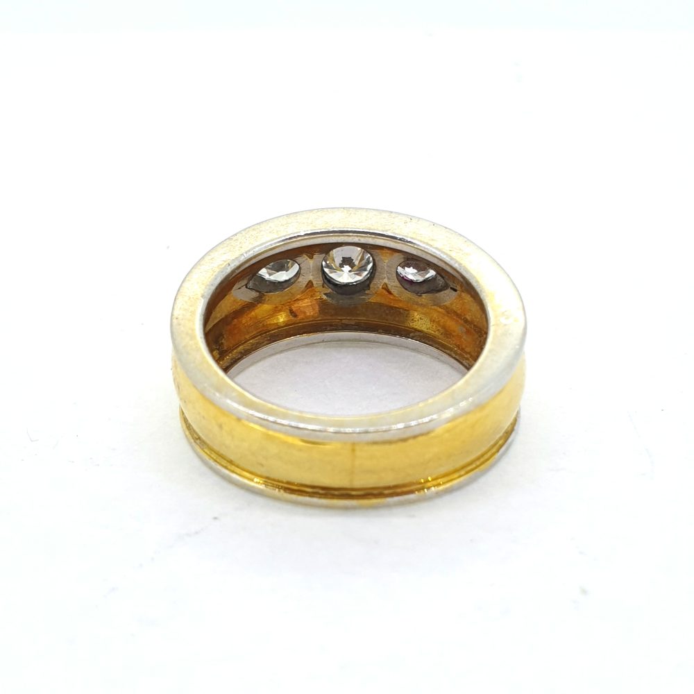 Wide 18ct Yellow Gold Brilliant and Pear Trilogy Diamond Ring