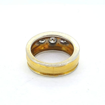 Wide 18ct Yellow Gold Brilliant and Pear Trilogy Diamond Ring