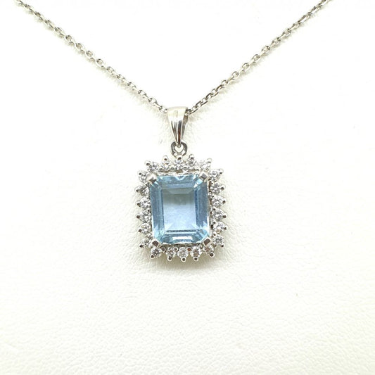 Aquamarine and Diamond Cluster Pendant