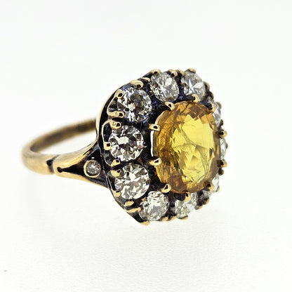3.80ct Yellow Sapphire and Diamond Crown Cluster Engagement Ring in 18ct Yellow Gold