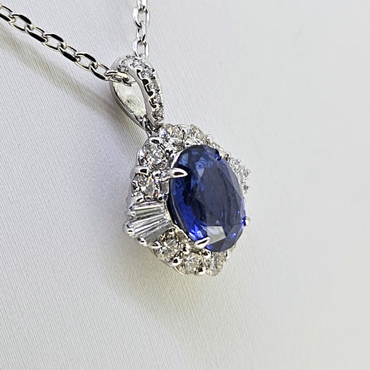 2ct Blue Sapphire and Diamond Cluster Pendant
