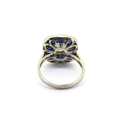 0.84ct Diamond and Sapphire and Diamond Cluster Target Ring in 18ct White Gold