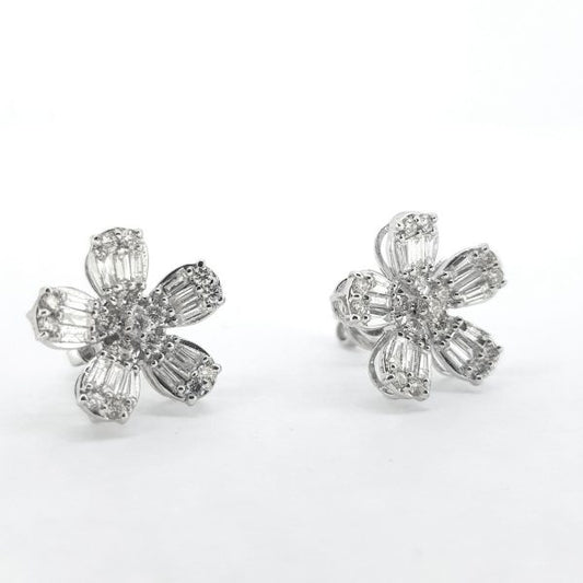 Baguette Cut Diamond Flower Earrings, 1.60 carat total