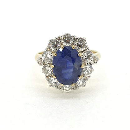 Sri Lankan 3.35ct Sapphire and Diamond Cluster Engagement Ring