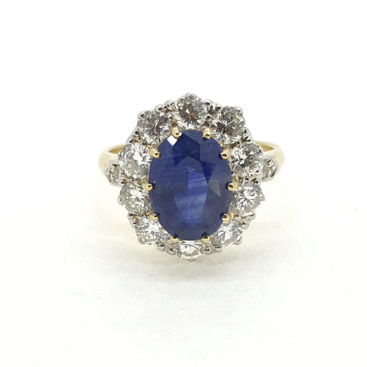 Sri Lankan 3.35ct Sapphire and Diamond Cluster Engagement Ring