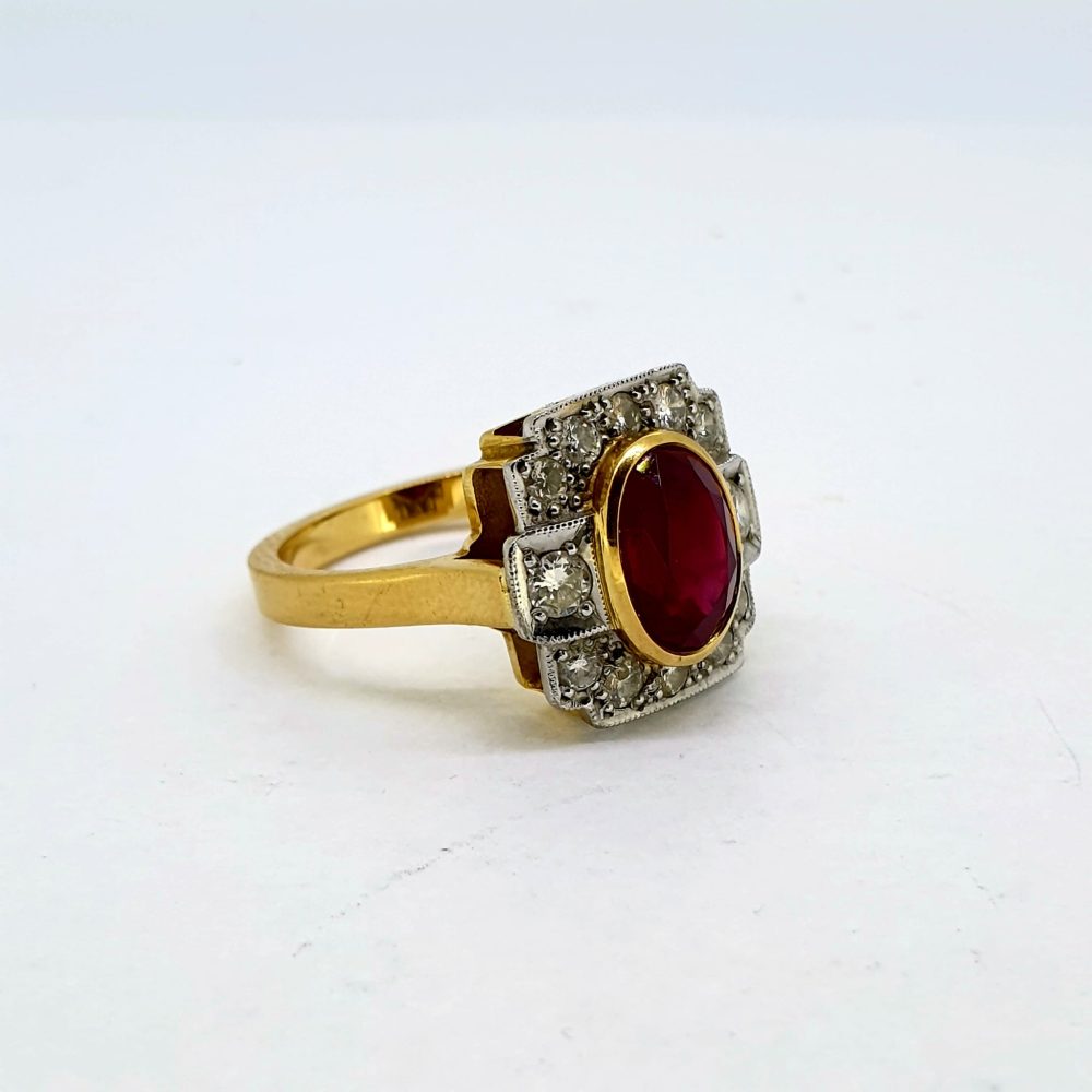 Art Deco Inspired 2ct Natural Ruby and Diamond Cluster Dress Ring
