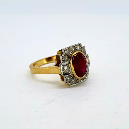 Art Deco Inspired 2ct Natural Ruby and Diamond Cluster Dress Ring