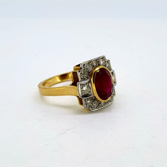 Art Deco Inspired 2ct Natural Ruby and Diamond Cluster Dress Ring