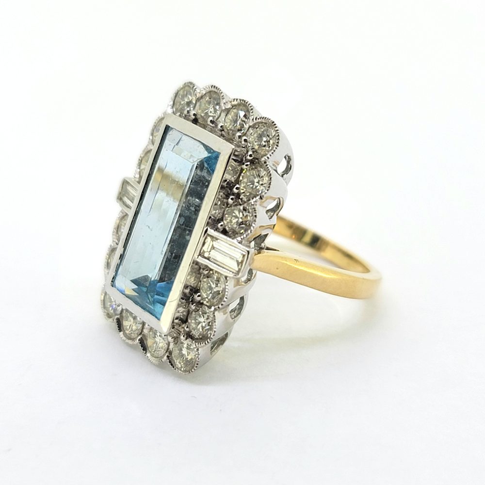 6.50ct Aquamarine and Diamond Floral Cluster Dress Ring