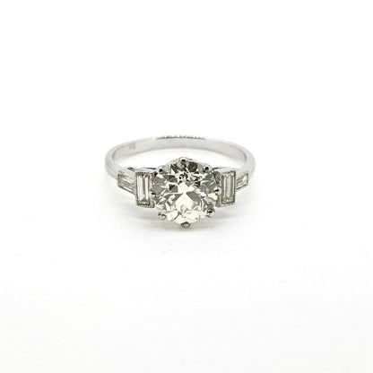 1.82ct Old Cut Diamond Solitaire Engagement Ring with Baguette Shoulders in Platinum