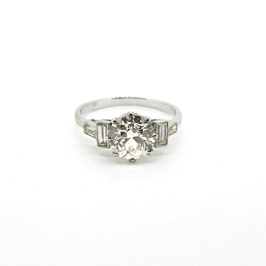 1.82ct Old Cut Diamond Solitaire Engagement Ring with Baguette Shoulders in Platinum