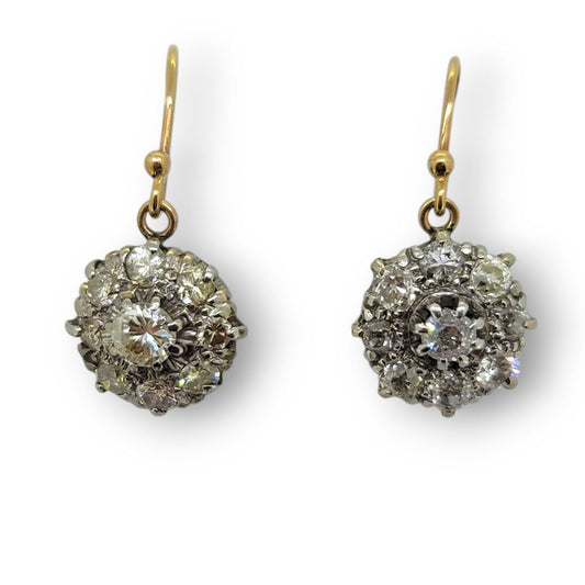 Victorian Antique 1.50ct Diamond Cluster Drop Earrings, set with 1.50 carats of sparkling diamond clusters suspended on shepherd hook fittings