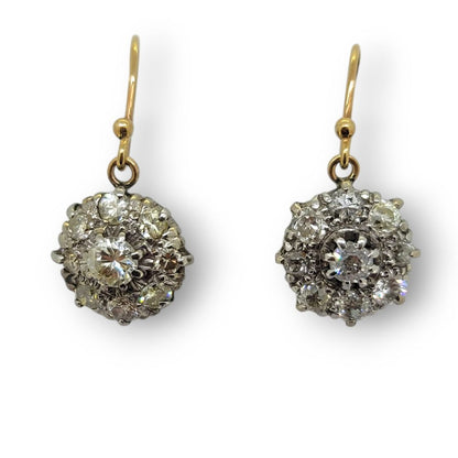 Victorian Antique 1.50ct Diamond Cluster Drop Earrings